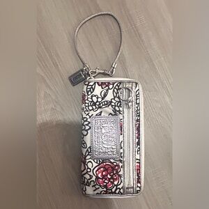 Floral Coach Wristlet with Red and Black Design